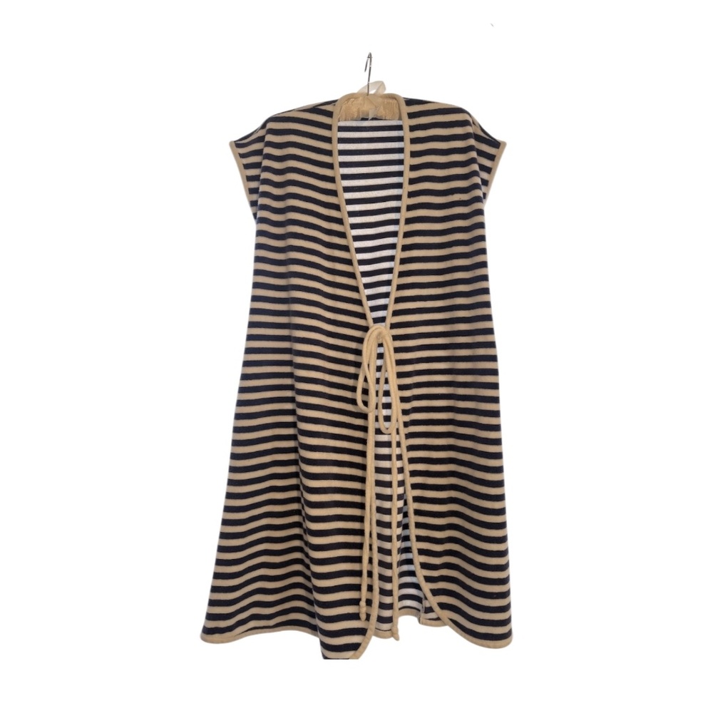 Striped Terry Cloth Pool Cover Up | Sleeveless Belted Duster | Nautical